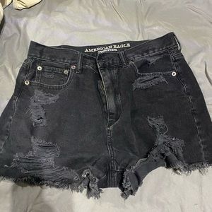 American Eagle distressed black denim mom shorts